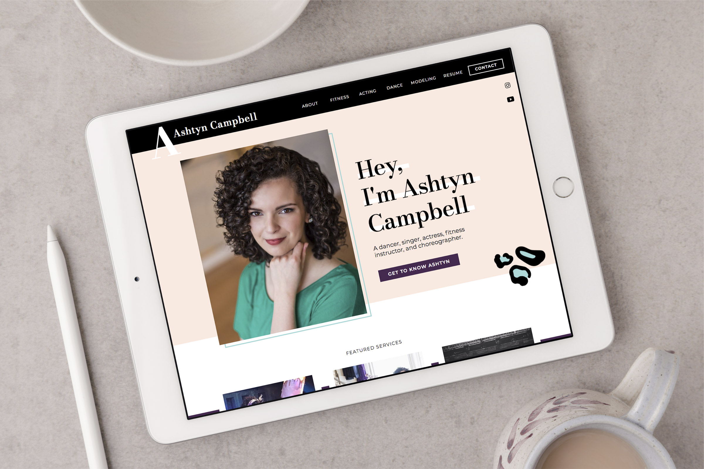 Custom Showit website design for Ashtyn Campbell on iPad