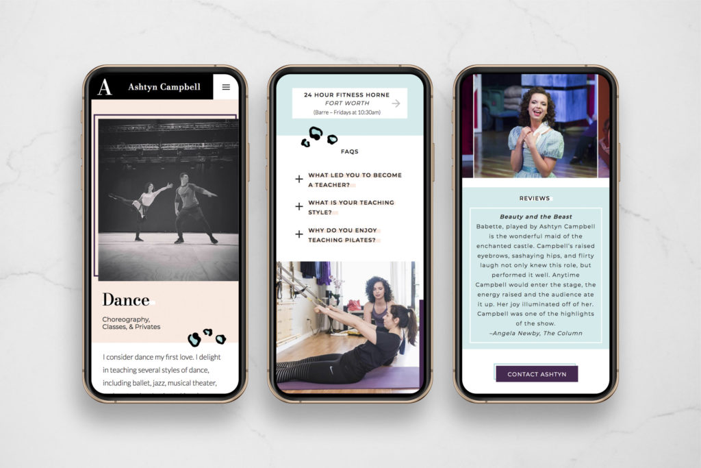 Custom responsive Showit design for fitness instructor on iPhone