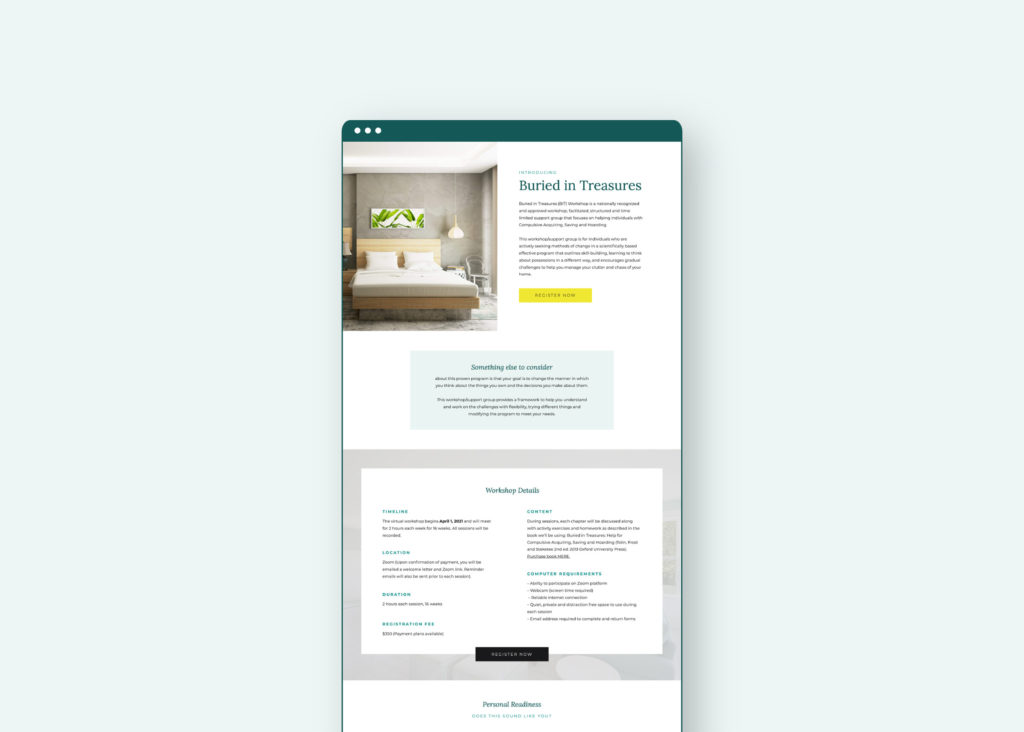 Sales page design for professional organizer, The Organizer Coach. Website design by London Sharay Design.
