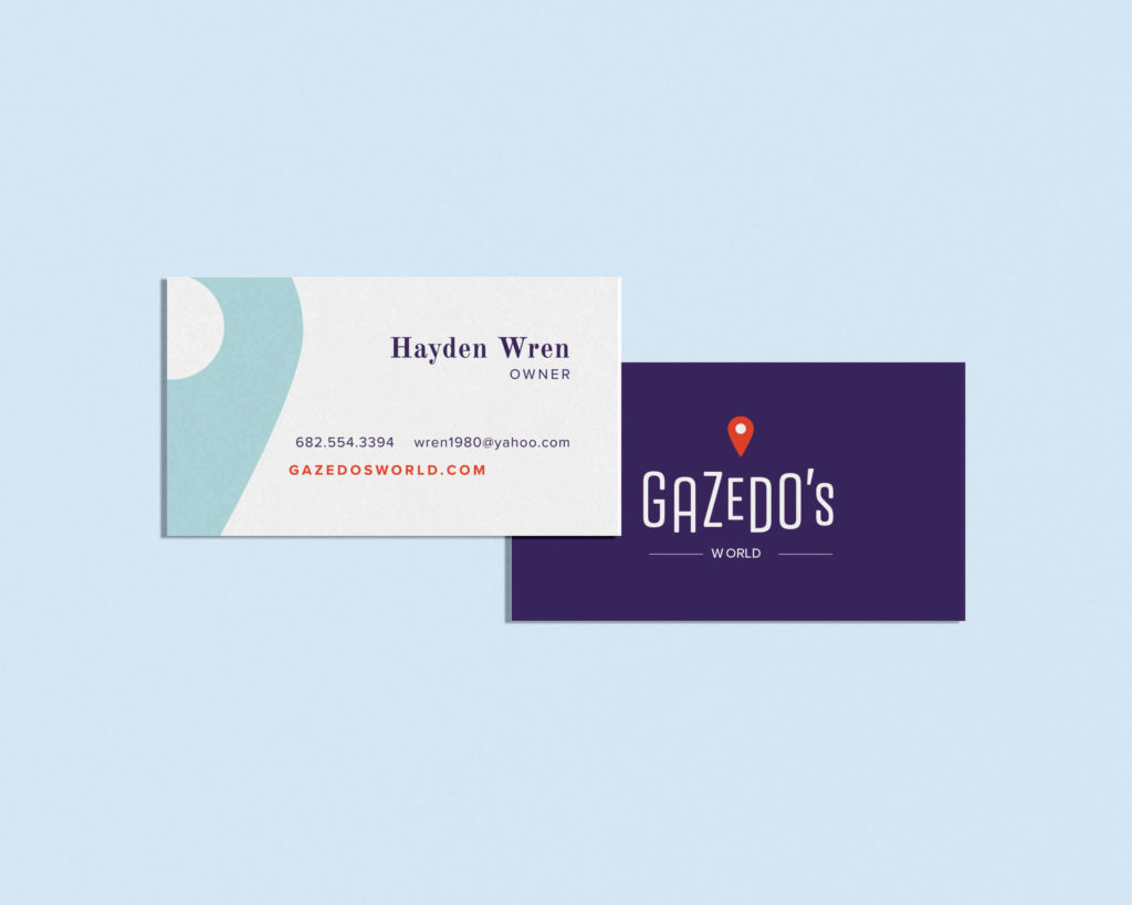Colorful business card design for Fort Worth personal driver and concierge, Gazedo's World. Branding by London Sharay Design.